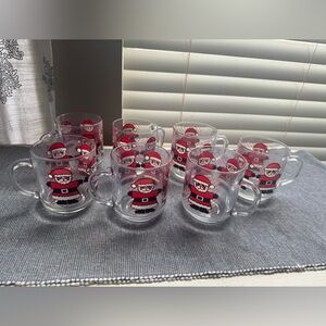Vintage | Luminarc Clear Glass Santa Mug | France set of 7